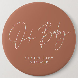 Badge Rond 15,2 Cm Baby shower script moderne minima terre cuite