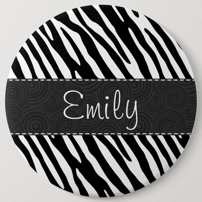 Badge Rond 15,2 Cm Bandes Zèbre Noir & Blanc (Devant)