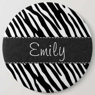 Badge Rond 15,2 Cm Bandes Zèbre Noir & Blanc