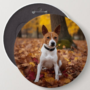 Badge Rond 15,2 Cm Basenji en automne Feuilles automne Inspiration