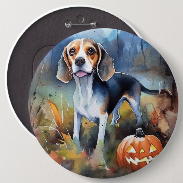 Badge Rond 15,2 Cm Beagle d'Halloween avec peur Citrouille (Devant & derrière)