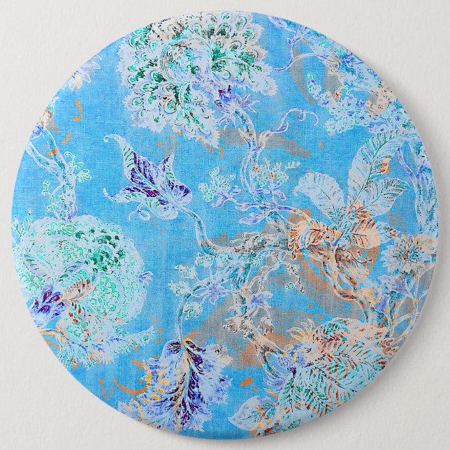 Badge Rond 15,2 Cm Beau bleu pastel floral (Devant)