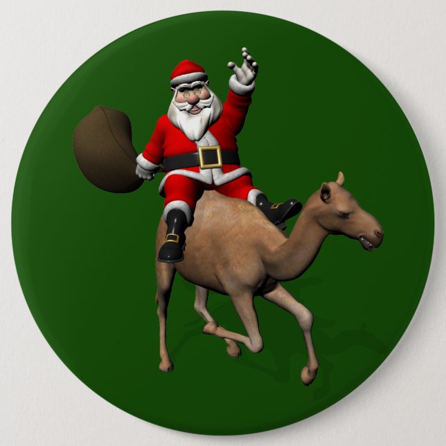 Badge Rond 15,2 Cm Beau Père Noël À Chameau (Devant)