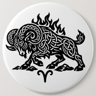 Badge Rond 15,2 Cm Bélier Fire‑Bélier – Encre Hantée Celtique Zodiaqu