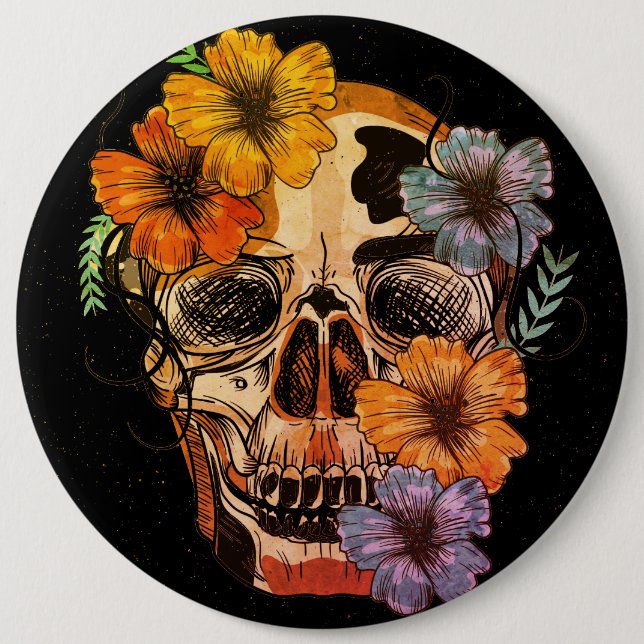 Badge Rond 15,2 Cm Belle tête de crâne des femmes mexicaines (Devant)