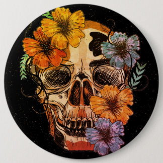 Badge Rond 15,2 Cm Belle tête de crâne des femmes mexicaines