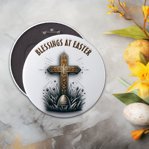 Badge Rond 15,2 Cm Bénédiction à la Croix chrétienne de Pâques
