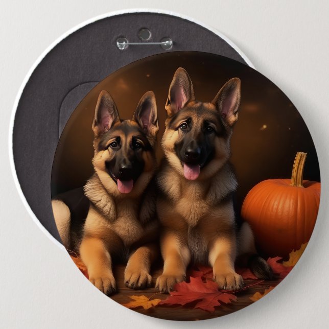 Badge Rond 15,2 Cm Berger Allemand Chiot Citrouille d'automne (Devant & derrière)
