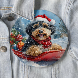 Badge Rond 15,2 Cm Bernedoodle Chien en Traîneau Laissez-le Neiger No