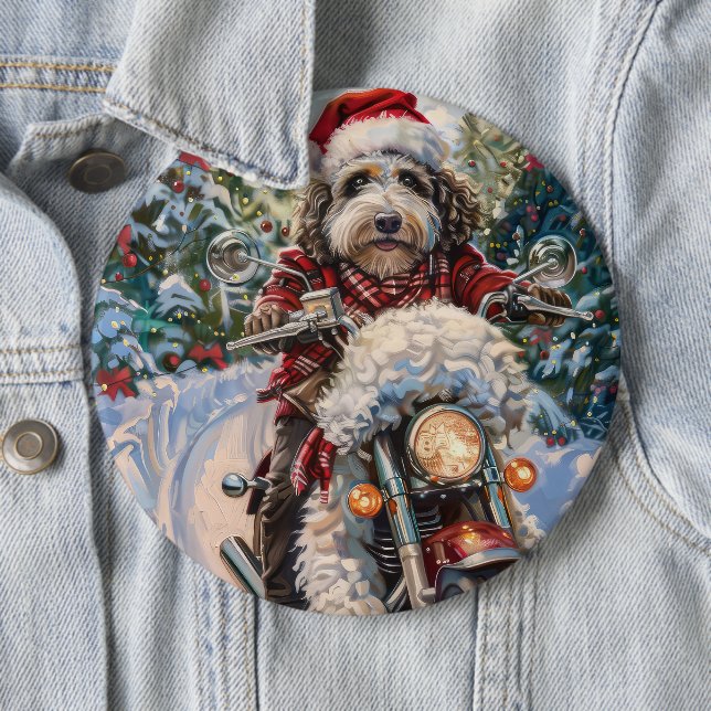 Badge Rond 15,2 Cm Bernedoodle Chien équitation Moto Noël (En situation)