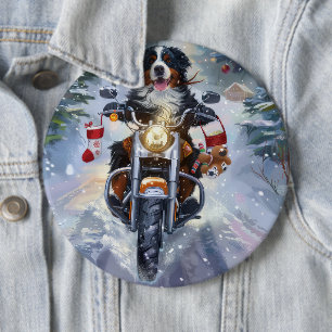Badge Rond 15,2 Cm Bernese Mountain Dog à moto pour Noël