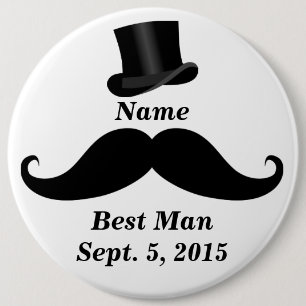 Badge Rond 15,2 Cm Best Man Mustache and Top Hat Pin-back Button