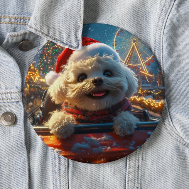 Badge Rond 15,2 Cm Bichon Frise Dog Roller Dessous de verre Noël (En situation)