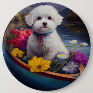 Badge Rond 15,2 Cm Bichon Frise sur une pagaie : une aventure Pittore