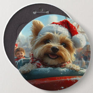 Badge Rond 15,2 Cm Biewer Terrier Dog Roller Coaster Noël