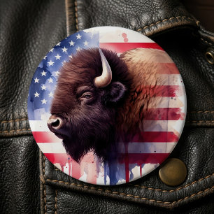 Badge Rond 15,2 Cm Bison avec drapeau des États-Unis d'Amérique