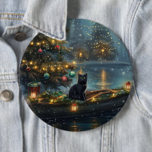 Badge Rond 15,2 Cm Black Cat Noël Festive Voyage
