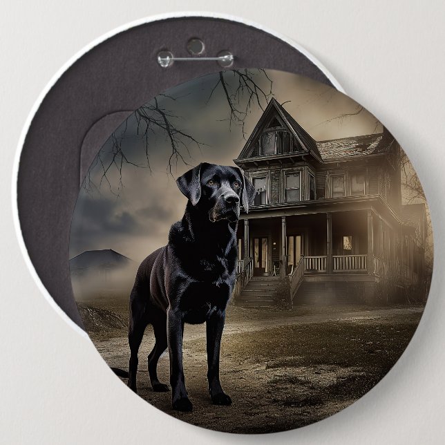 Badge Rond 15,2 Cm Black Labrador Halloween (Devant & derrière)