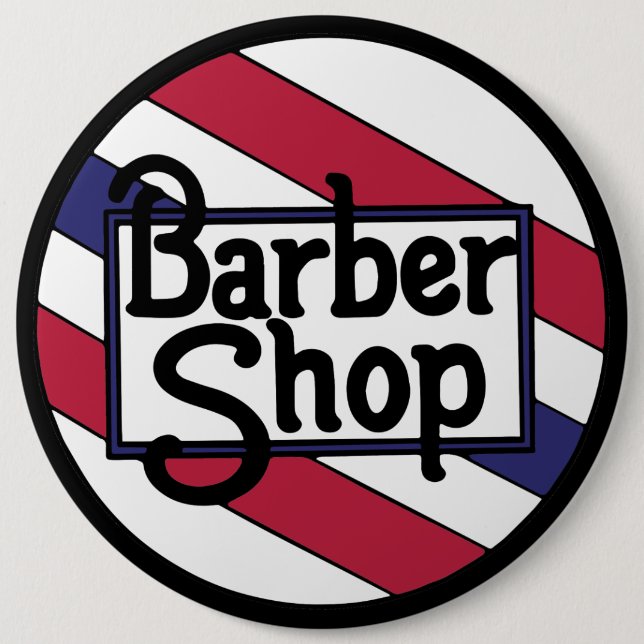 Badge Rond 15,2 Cm Blanc de raseur-coiffeur et bleu rouges (Devant)