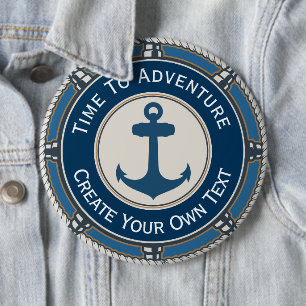 Badge Rond 15,2 Cm Bleu marine et beige rond avec boussole côtière