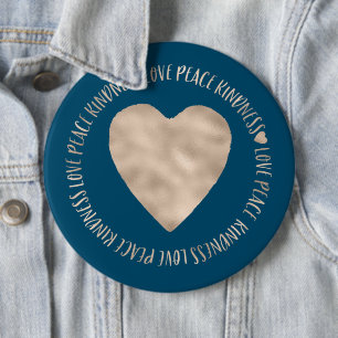 Badge Rond 15,2 Cm Blue Gold Love Peace Kindness Coeur inspiré