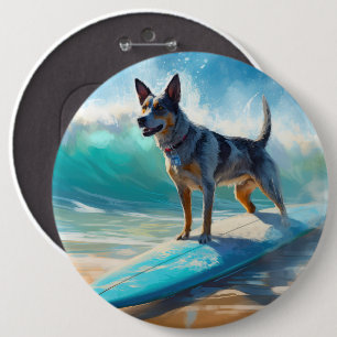 Badge Rond 15,2 Cm Blue Heeler Beach Surfing Peinture