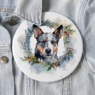 Badge Rond 15,2 Cm Blue Heeler Christmas Wreath Festive Pup