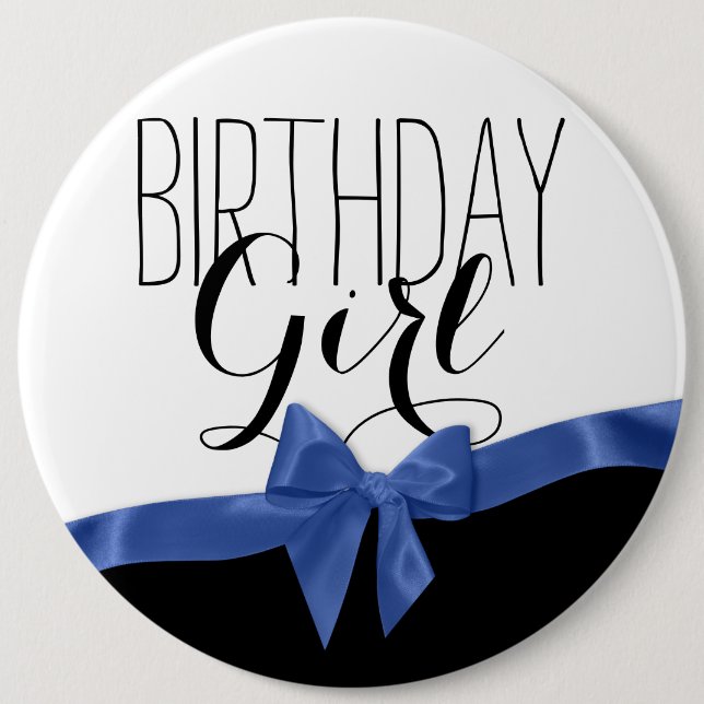 Badge Rond 15,2 Cm Blue Ribbon Bow Anniversaire fille (Devant)