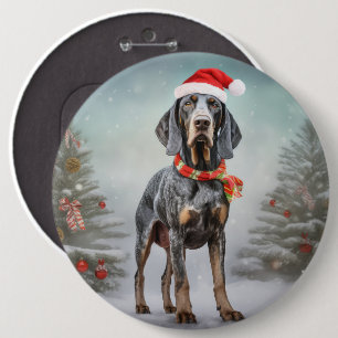 Badge Rond 15,2 Cm Bluetick Coonhound Dog en Noël de neige