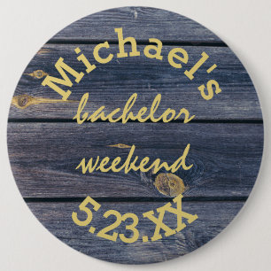 Badge Rond 15,2 Cm Bois Bleu Rustique   Monogramme Week-end Célibatai
