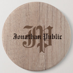 Badge Rond 15,2 Cm Bois Planche Look Vieux Script Monogramme Modèle