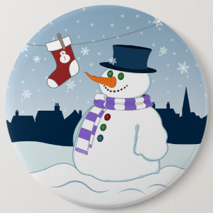 Badge Rond 15,2 Cm Bonhomme de neige et Noël de bas