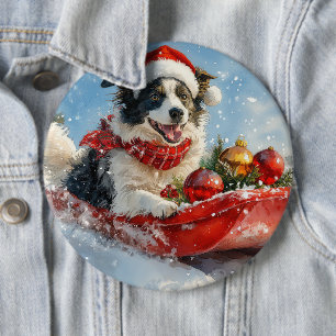 Badge Rond 15,2 Cm Bordure Collie Chien dans la corniche Laisser neig