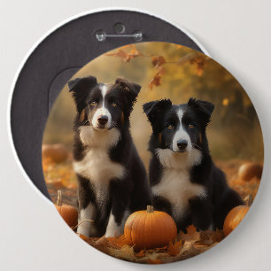 Badge Rond 15,2 Cm Bordure Collie Puppy Automne Citrouille de plaisir