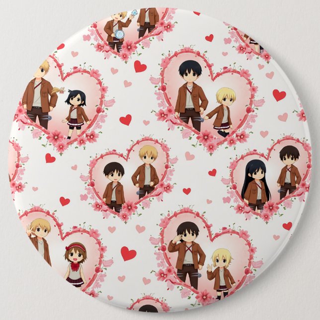 BADGE ROND 15,2 CM BOUTON ANIME JOUR DE VALENTINE (Devant)
