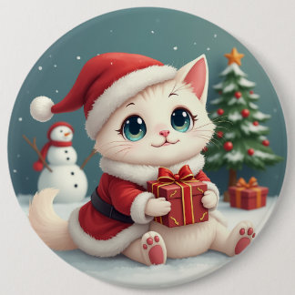 Badge Rond 15,2 Cm Bouton blanc de chat de Noël