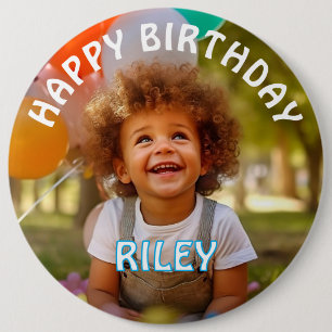 Badge Rond 15,2 Cm Bouton d'anniversaire avec photo et nom personnali