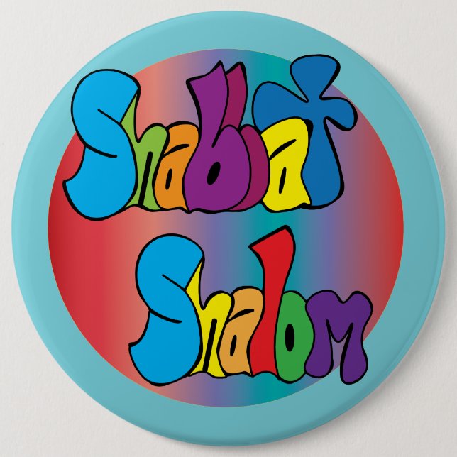 Badge Rond 15,2 Cm Bouton d'art hippie Shabbat Shalom (Devant)