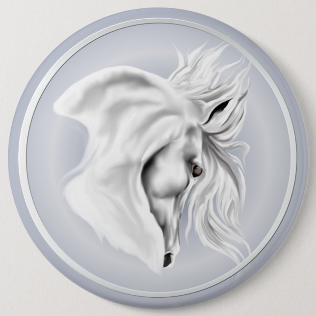 Badge Rond 15,2 Cm Bouton de tête de cheval blanc (Devant)