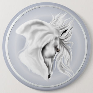 Badge Rond 15,2 Cm Bouton de tête de cheval blanc