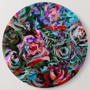 Badge Rond 15,2 Cm Bouton des Roses Abstraits heureux