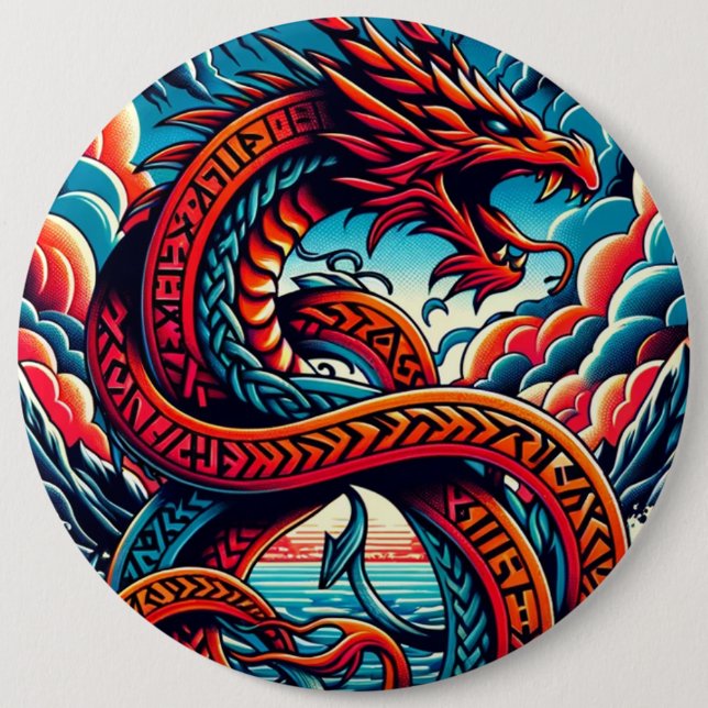 Badge Rond 15,2 Cm Bouton Dragon (Devant)