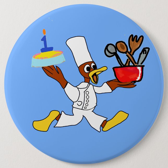 Badge Rond 15,2 Cm Bouton Ducky Kazoo Blue Cartoon Chef (Devant)