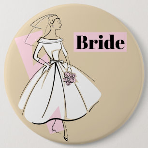 Badge Rond 15,2 Cm Bouton Fashion Bride Neutral Bride