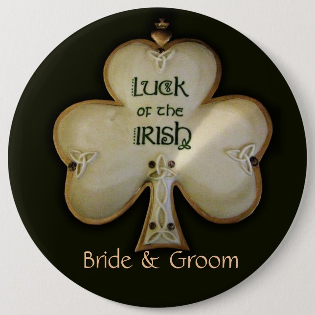 Badge Rond 15,2 Cm Bouton irlandais de jeunes mariés de shamrock - (Devant)