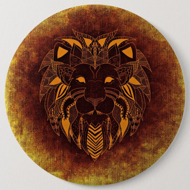 Badge Rond 15,2 Cm bouton lion tribal (Devant)