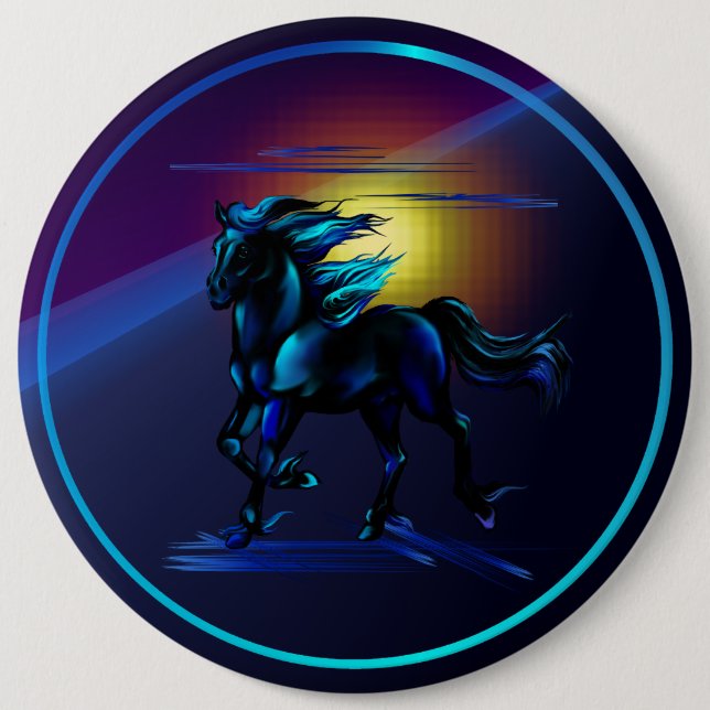 Badge Rond 15,2 Cm Bouton noir de cheval (Devant)