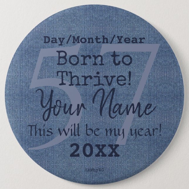 Badge Rond 15,2 Cm Bouton personnalisable Denim Look HAMbyWG (Devant)