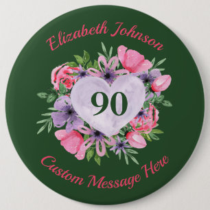 Badge Rond 15,2 Cm Bouton personnalisé Green 90th Birthday