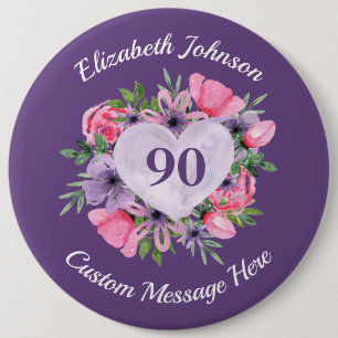 Badge Rond 15,2 Cm Bouton personnalisé violet 90e anniversaire
